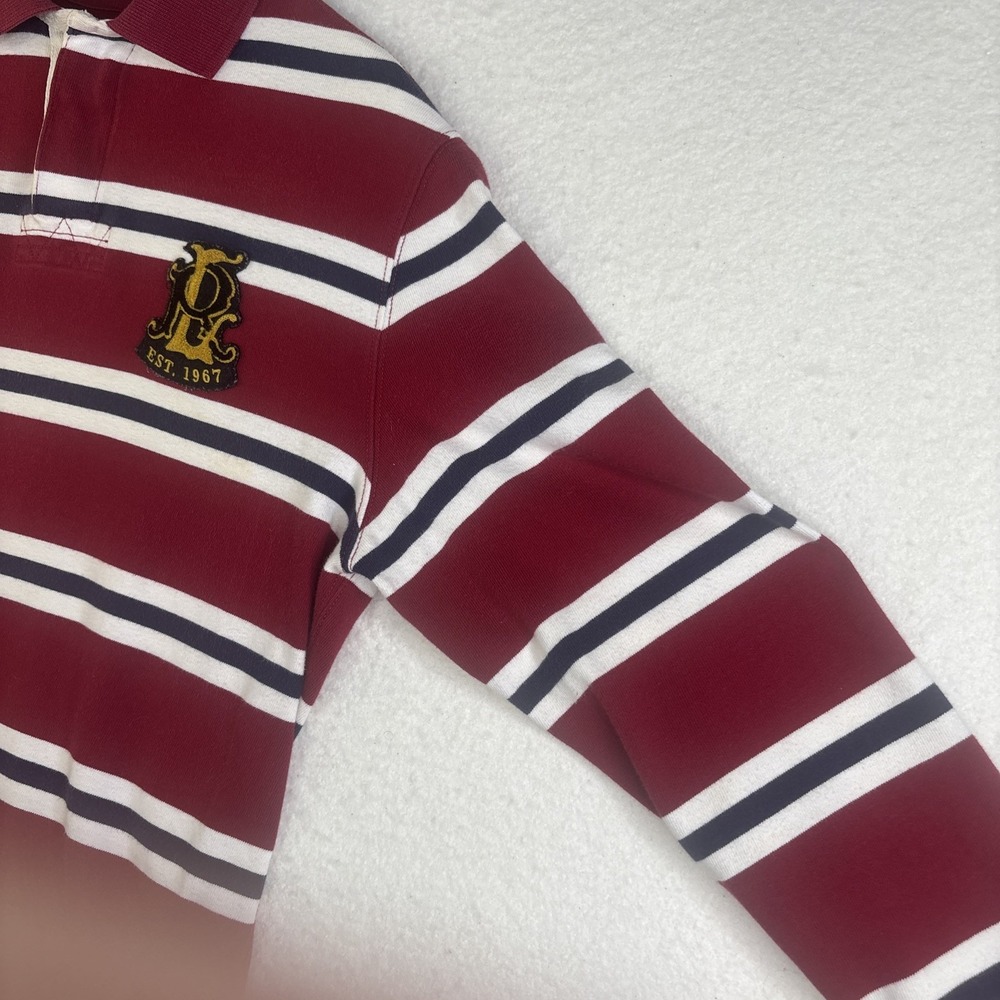 Polo Ralph Lauren Rugby Polo Striped NYC Crest #7 Patch M Vtg Rare Red White - Picture 6 of 12